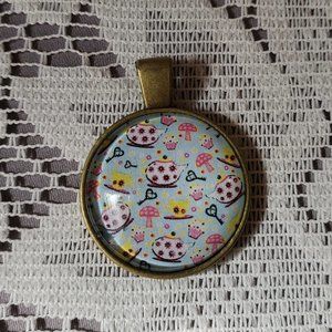 Pastel Tea & Toadstools Pendant - Handmade